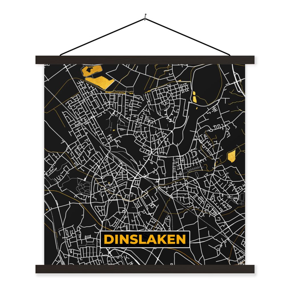 MuchoWow Textilposter Stadtplan - Deutschland - Gold - Dinslaken - Karte 90x90 cm mit schwarzem Rahmen - Magnetisches