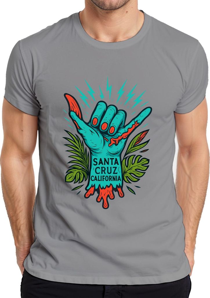 Santa Cruz California Shaka Zombiehand Tropisch Vintage Skate Herren T-Shirt, Grau, 3XL