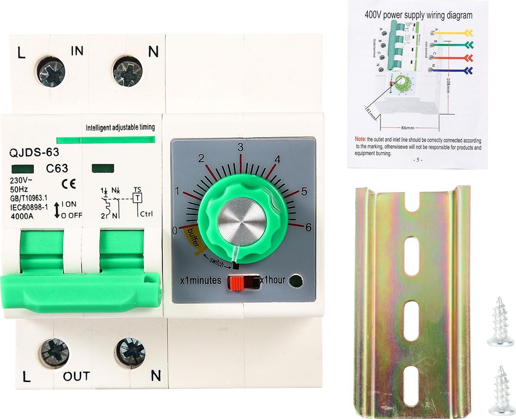 AC230V Intelligenter Zeitschalter mit Countdownfunktion – 2P 63A Leitungsschutzschalter mit Timer