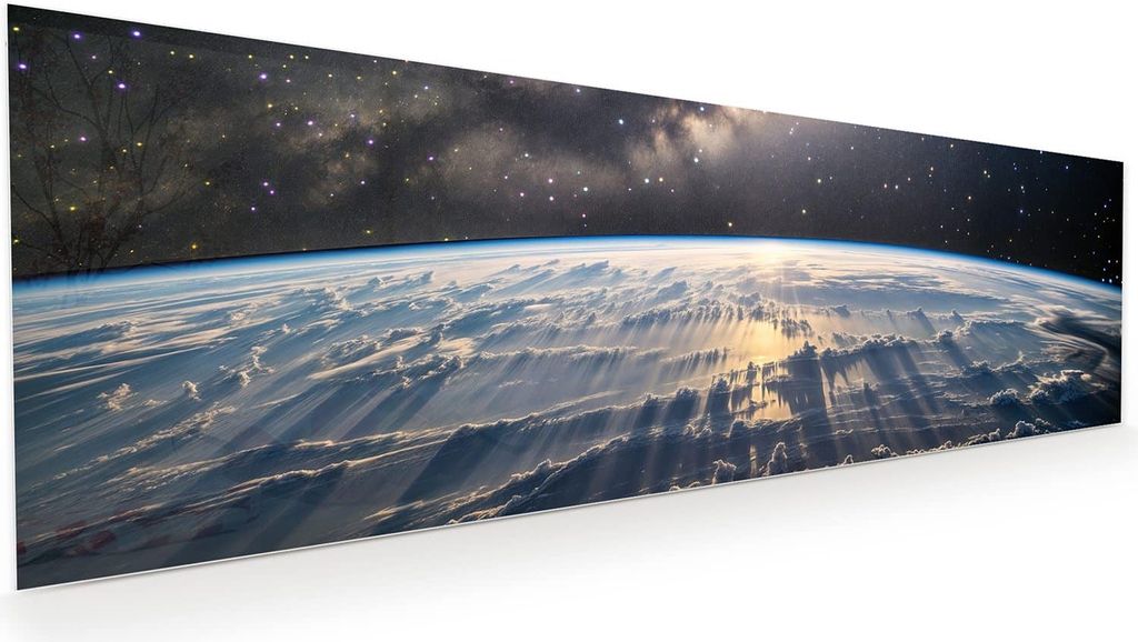 Glasbild 120x40cm in XXL für Wohnzimmer, Schlafzimmer Motiv Weltall Sonnenaufgang