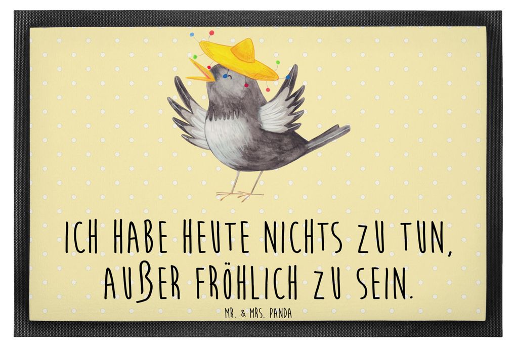 Mr. & Mrs. Panda Fussmatte Rabe Sombrero 40 x 60 cm - Gelb Pastell - Geschenk, Vögel, Elster, Motivation, Spruch Positiv, Schmutzmatte, fußmatte,...