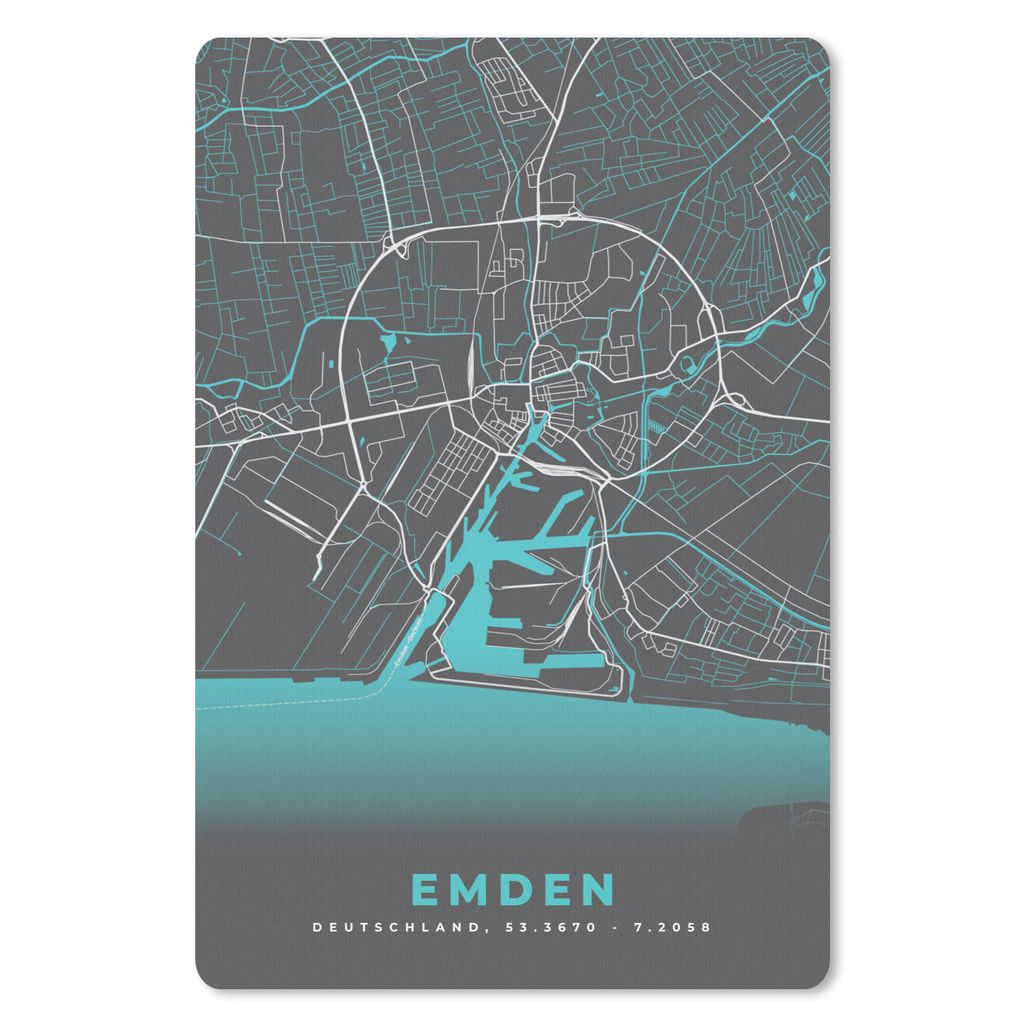MuchoWow Mauspad Mousepad Karte - Emden - Blau - Stadtplan - Deutschland 40x60 cm - Mousepads - Maus Mat - Pad - Mausunterlage - Schreibtisch Acc...