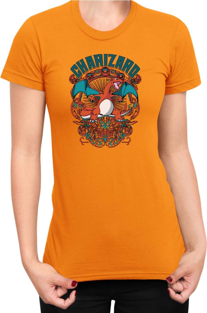 Damen T-Shirt Japan Anime Manga Pokemon Charizard, Lady M / Orange