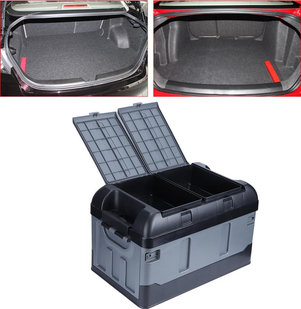 45 l faltbare Kofferraum-Aufbewahrungsbox für 60 kg/132,28 lb, Organizer mit hoher Abdeckung und zwei Fächern für zu Hause, Auto, Mattschwarz
