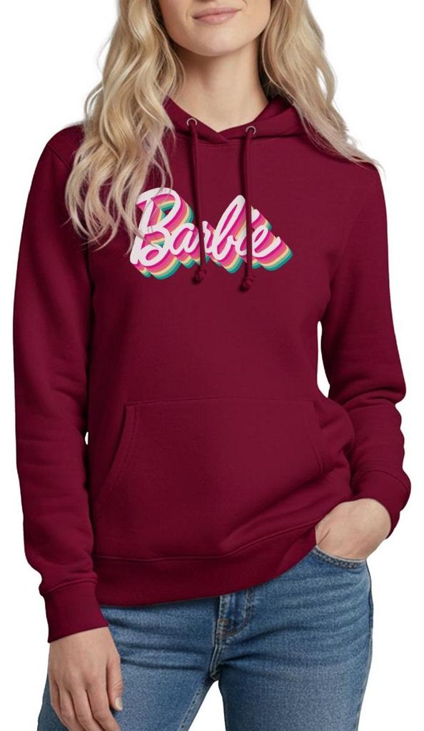 Spreadshirt Barbie Buntes Logo Damen Hoodie, L, Bordeaux