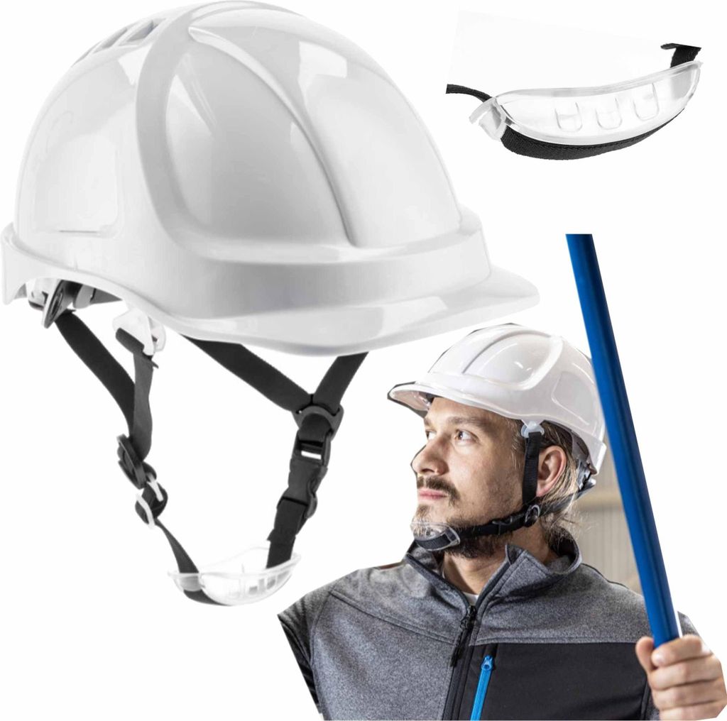 HÖGERT TECHNIK - Schutzhelm PLONER weiß, Bauhelm aus ABS, EN 397, Ratschensystem, Belüftung, Kinnriemen, Arbeitshelm für Baustelle & Industrie,...