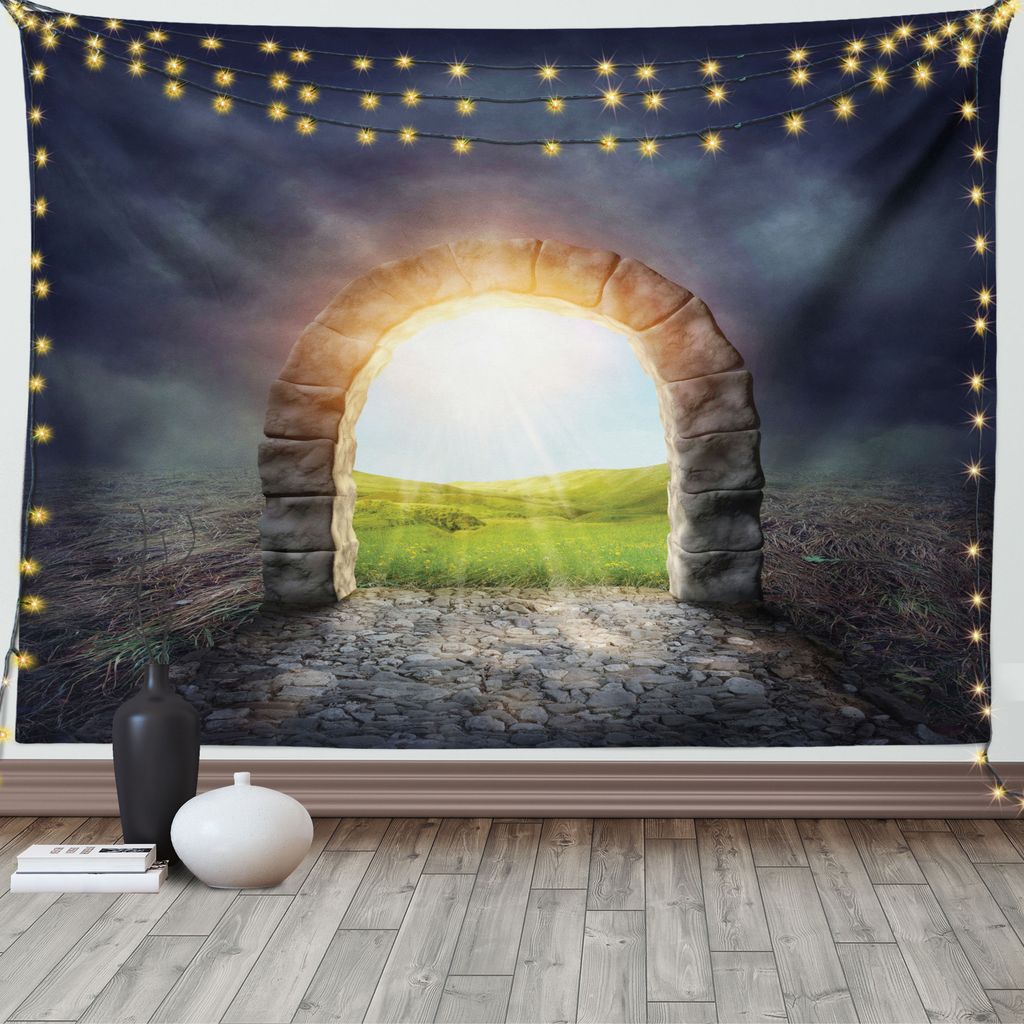 ABAKUHAUS Natur Wandteppich, Grönland-Wildblumen, Wohnzimmer Schlafzimmer Wandtuch Seidiges Satin Wandteppich, 150 x 100 cm, Grün Gelb