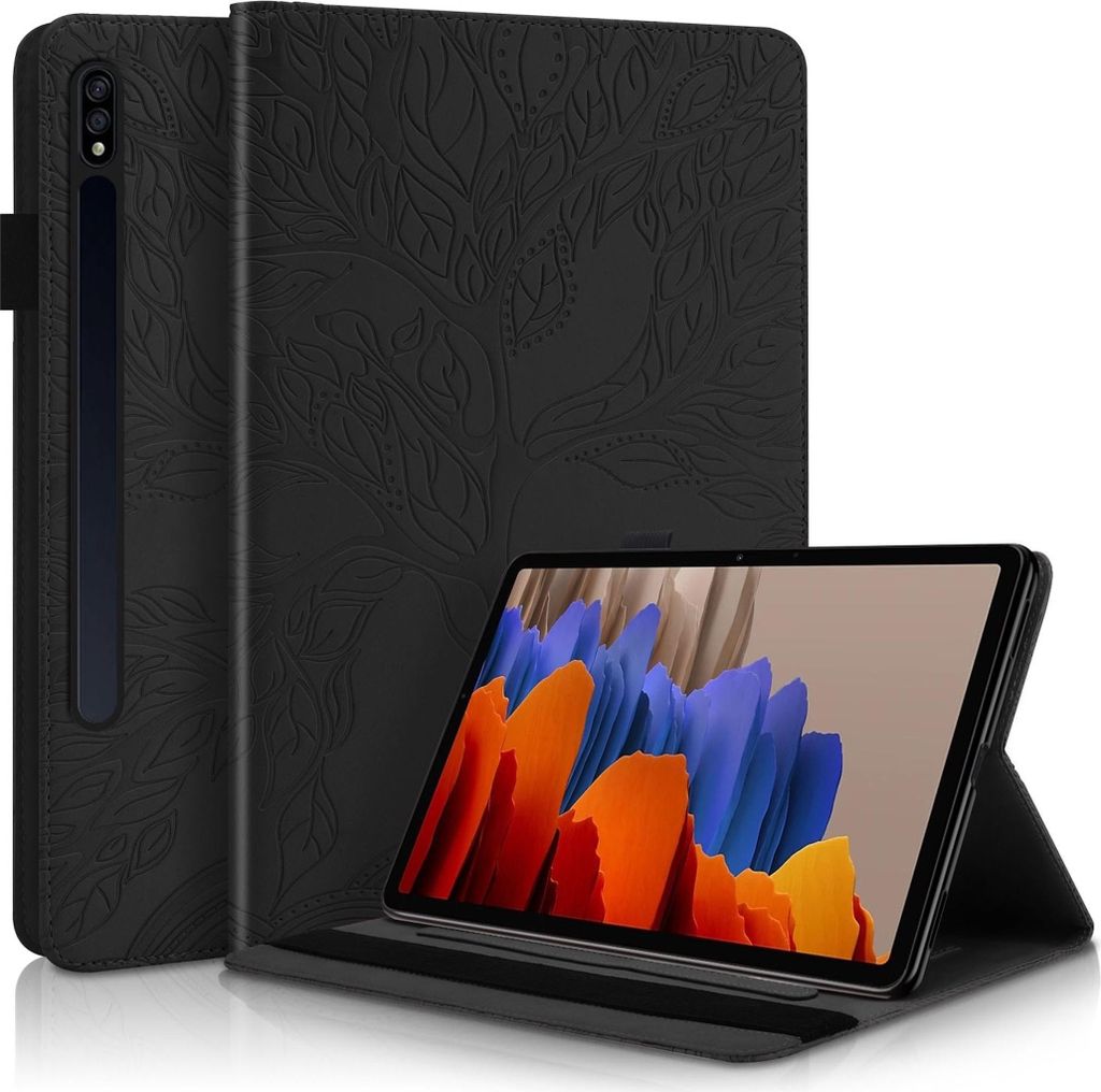 Für Samsung Galaxy Tab S10 Lite / S10 FE / S9 FE Baum Kunstleder Tasche Schwarz