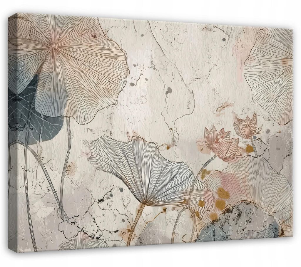 Leinwandbild Blumen Beton Vintage - 60x40 cm - Wandbilder Wohnzimmer Schlafzimmer - Leinwand Leinwandbild Beige - PP15920O4