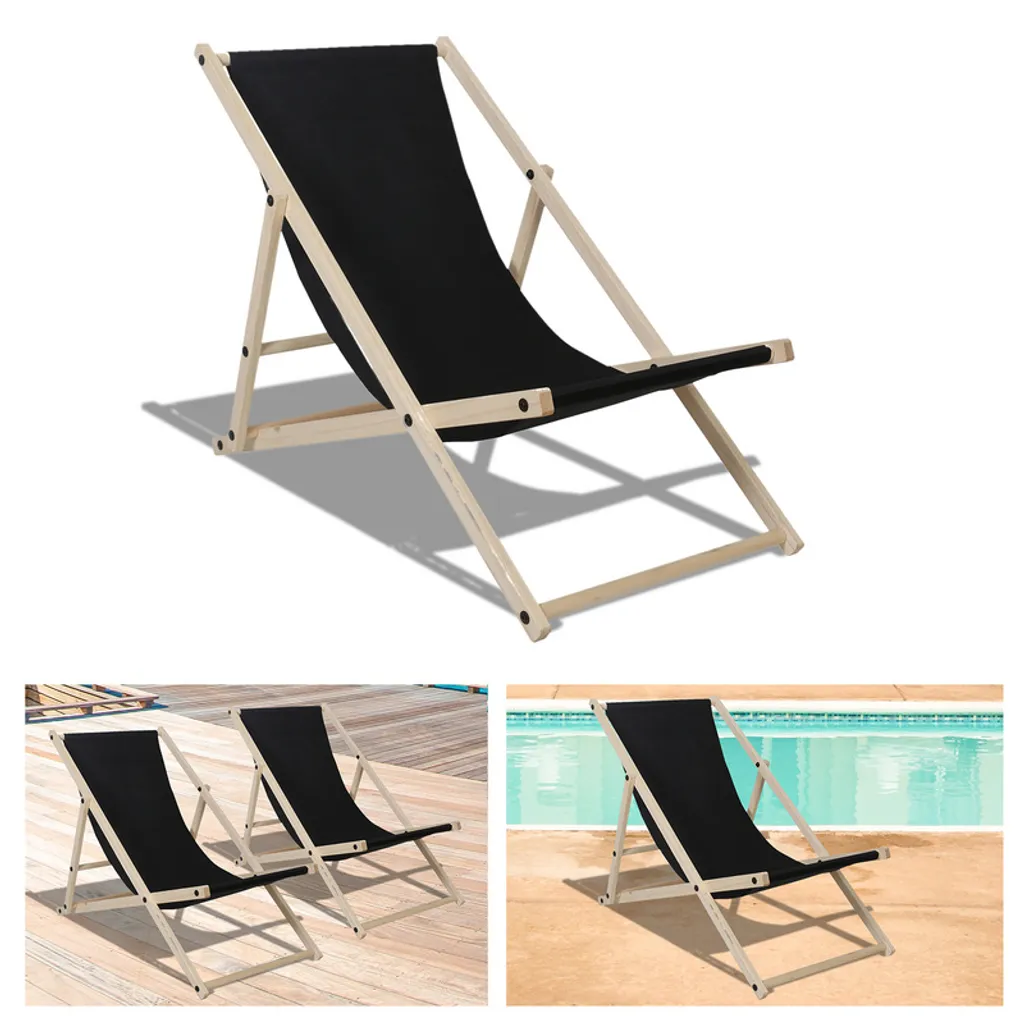 Jopassy Set 2 Sedie a Sdraio in Legno Pieghevoli Nere per Giardino