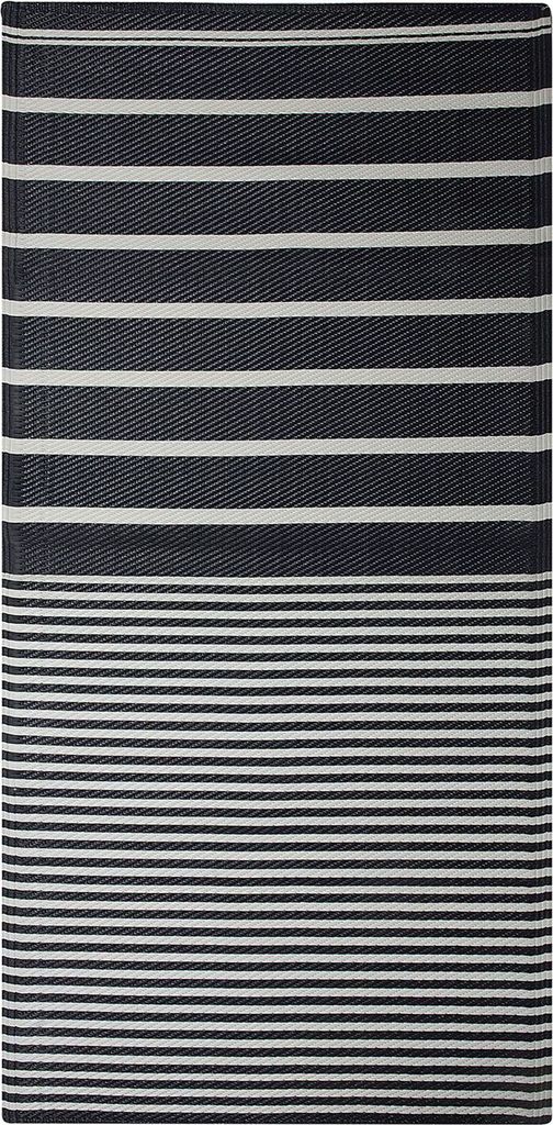 BELIANI Outdoor Teppich Schwarz Weiß Polypropylen 90 x 180 cm Gestreift Jacquardgewebt Rechteckig
