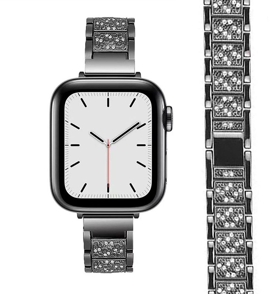 Stravo Luxe Slim Diamant-Uhrenarmband – für Apple Watch 42/41/40/38 mm, SE 1-3 & Serie 11-1 – Elegantes Damenarmband – Schwarz
