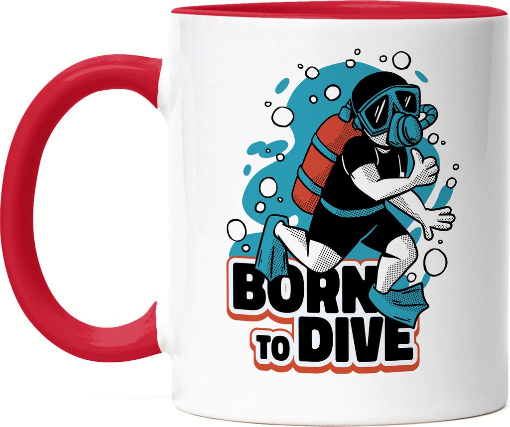 Born To Dive Tasse Rot Fische Tauchen Meer Gewässer Ozean Wasser Schwimmen Taucher Neoprenanzug Taucherbrille