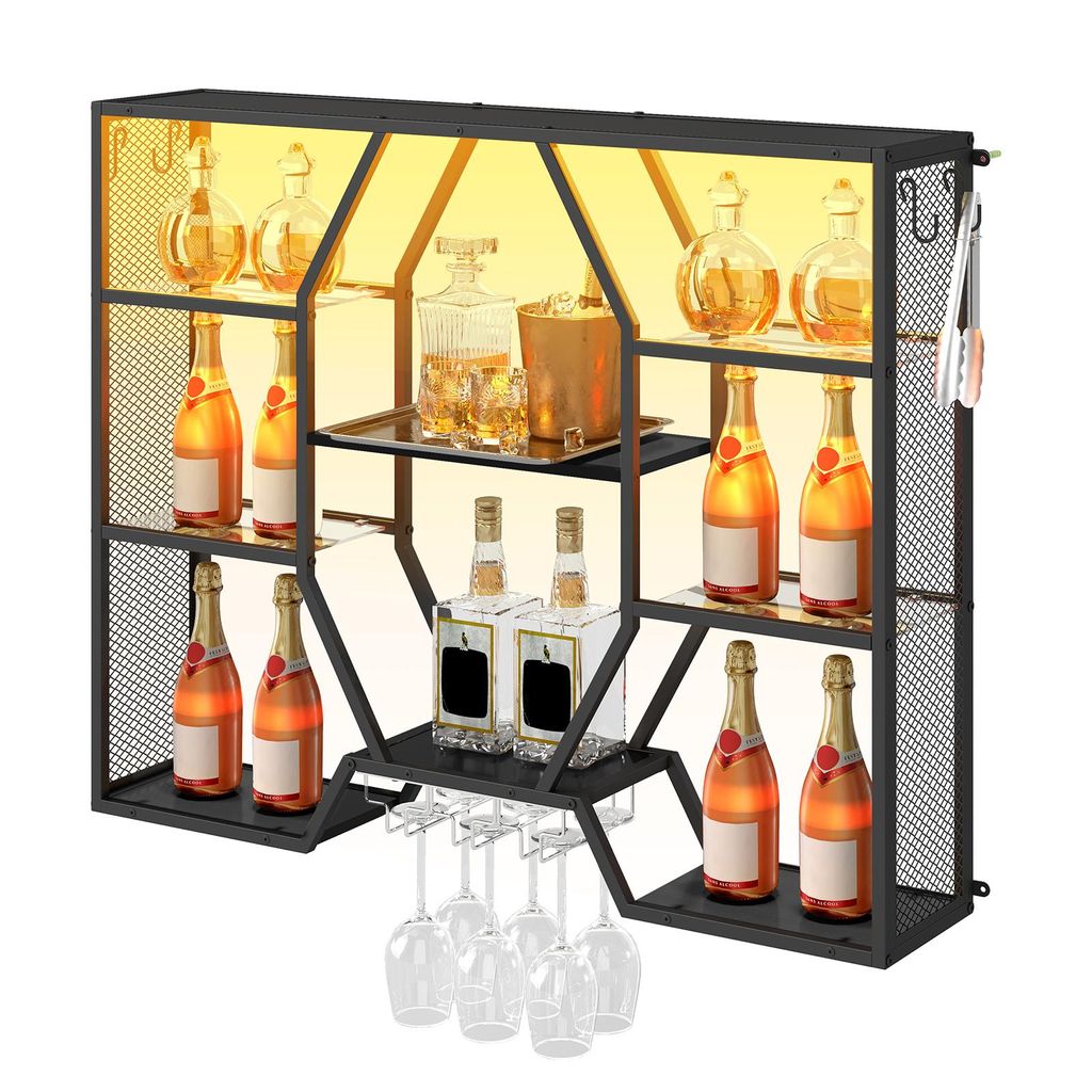 Étagère à vin Puluomis Wandregal, éclairage LED RGB avec Image du produit 