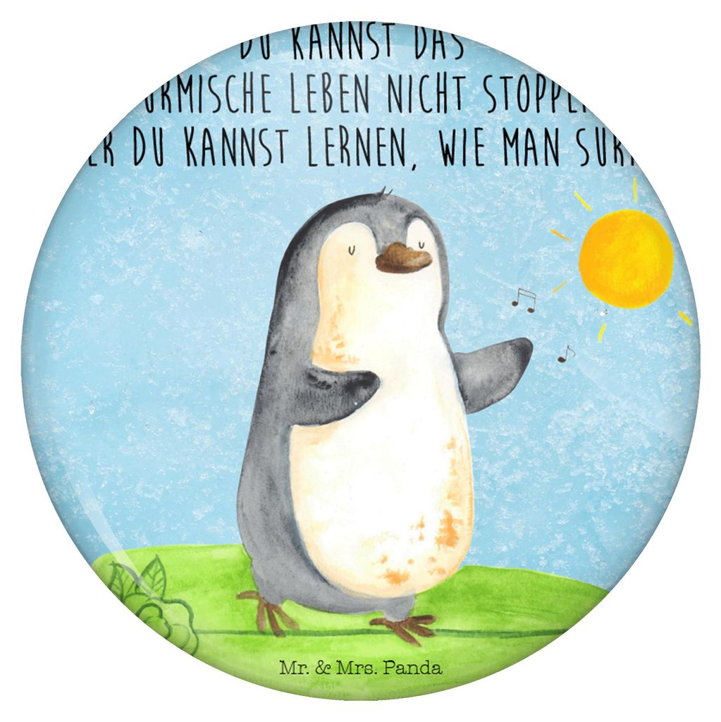 Mr. & Mrs. Panda Plakette Pinguin Surfer - Eisblau - Geschenk, Hawaii, Urlaub, Button, Optimistisch, Portugal, Ansteck Pin, Badge, Anstecker, Motiv...