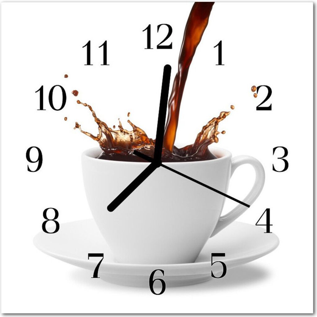 Glasuhr Wanduhr Küchenuhr Echt-Glas 30x30 cm Kaffee Tasse Produktbild 