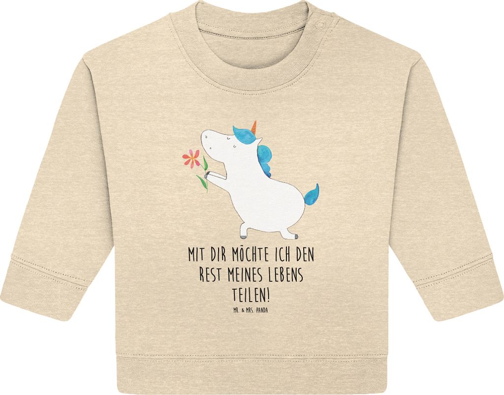 Mr. & Mrs. Panda Organic Baby Pullover Einhorn Blume 12. - 18. Monat - Natural Raw - Geschenk, Ehe, Einhörner, Bullover, Unicorn, Liebesbeweis, Li...
