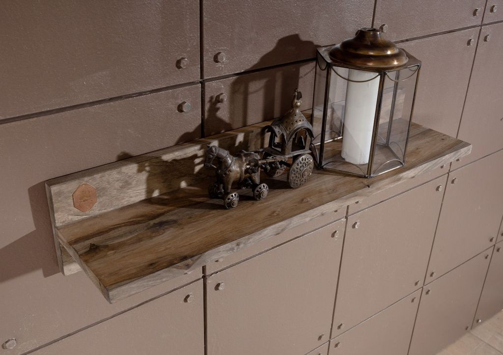 MASSIVMOEBEL24 Wandregal Sheesham 66x25x20 grau geölt NATURE GREY #0108