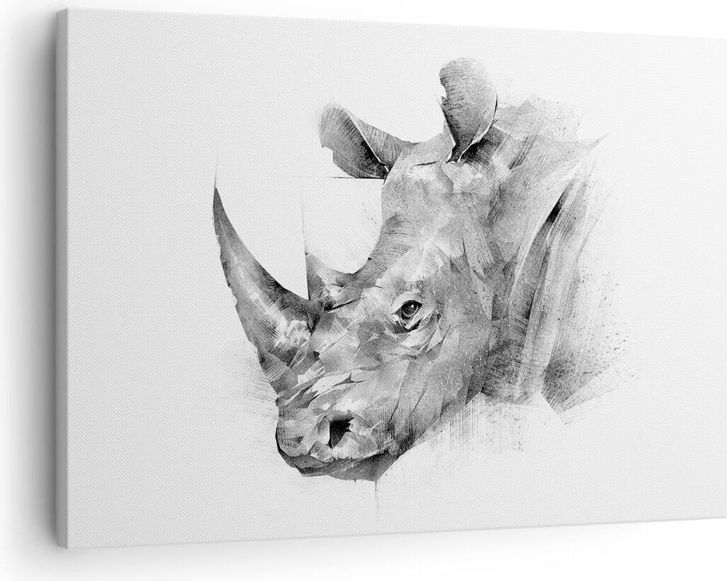 Bild auf Leinwand - Leinwandbild - Einteilig - Nashorn Porträt Grafik - 70x50cm - Wand Bild - Wanddeko - Wandbilder - Leinwanddruck - Bilder - Wan...