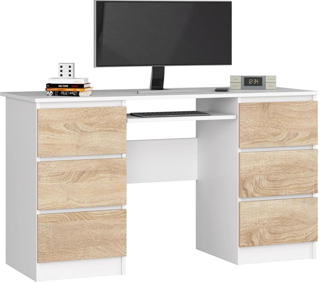 Scrivania A-11 135 cm Bianco Sonoma - Scrivania elegante e Immagine del prodotto 