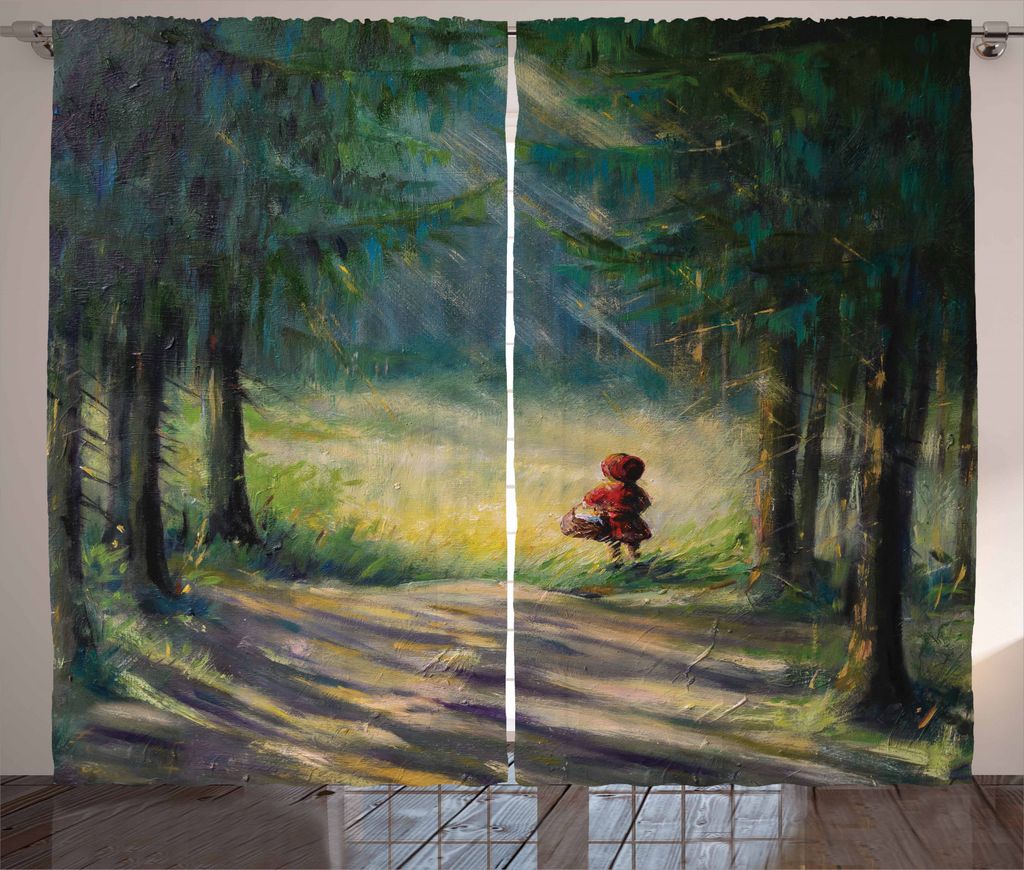 ABAKUHAUS Fantasie Rustikaler Gardine, Geschichte Wald, Schlafzimmer Kräuselband Vorhang mit Schlaufen und Haken, 280 x 245 cm, Mehrfarbig