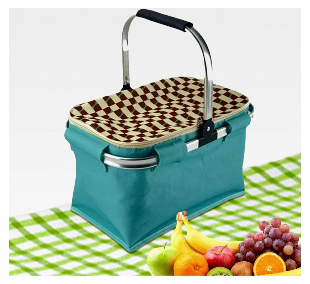 Picknickkorb | 27 Liter Organizer mit Tragegriffen | Tragbarer Kühlkorb für Getränke, Snacks, Camping, Garten, BBQ und Picknick