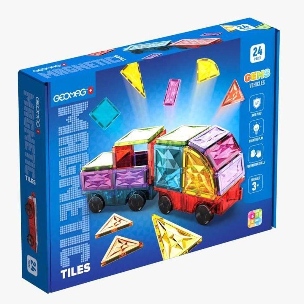 Magnetic tiles - GEOMAG - Tiles Gems Vehicles - 24 pieces - Productafbeelding 