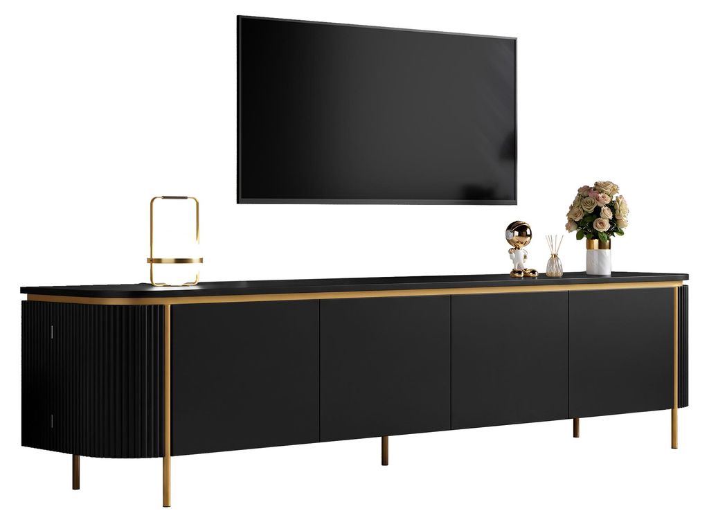 TV-meubel, 6 deuren, ribbeldesign, afgeronde hoeken, MDF, Productafbeelding 
