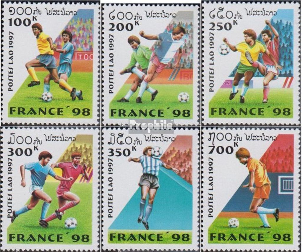 Briefmarken Laos 1997 Mi 1593-1598 (kompl.Ausg.) postfrisch Fußball-WM 1998 in Frankreich
