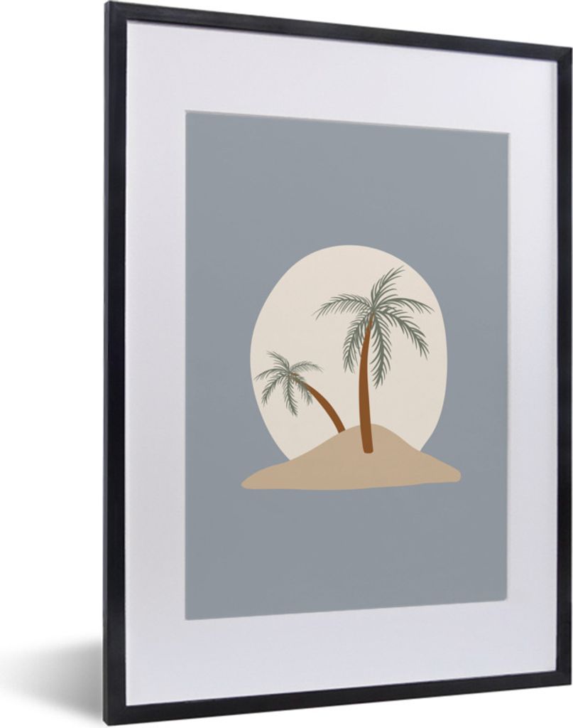 MuchoWow Gerahmtes Poster Palme - Pastell - Blau - Sonne 30x40 cm - Poster mit Schwarzem Bilderrahmen Wandposter Rahmen Foto Bilder - Wandposter ...