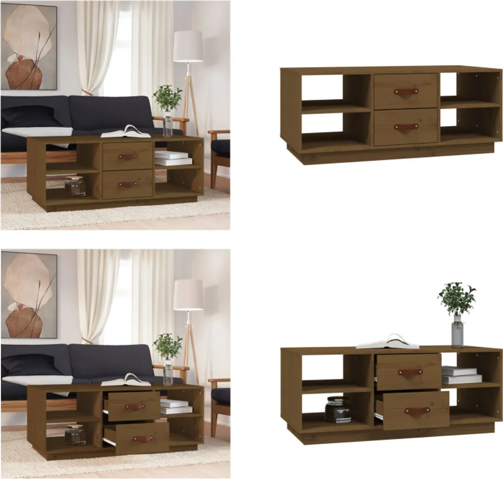 vidaXL Tavolino Rustico in Legno di Pino Massiccio 100x50x41 cm