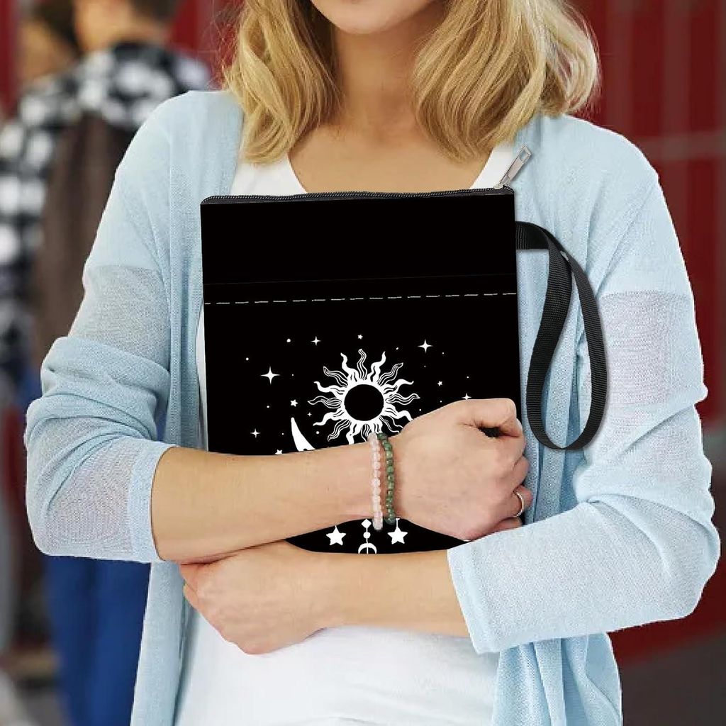 Maanfase - Buchumschläge - schwarze Buchhülle - Sonnenstern - Vintage Buchhülle für Taschenbuch - waschbare Stoffbuchhülle mit Reißverschluss...