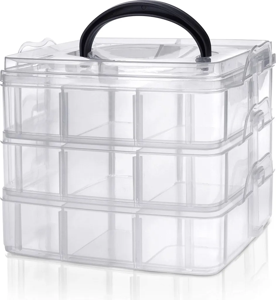 Boîte de Tri Empilable 3 Niveaux - Rangement Plastique à 18 Compartiments