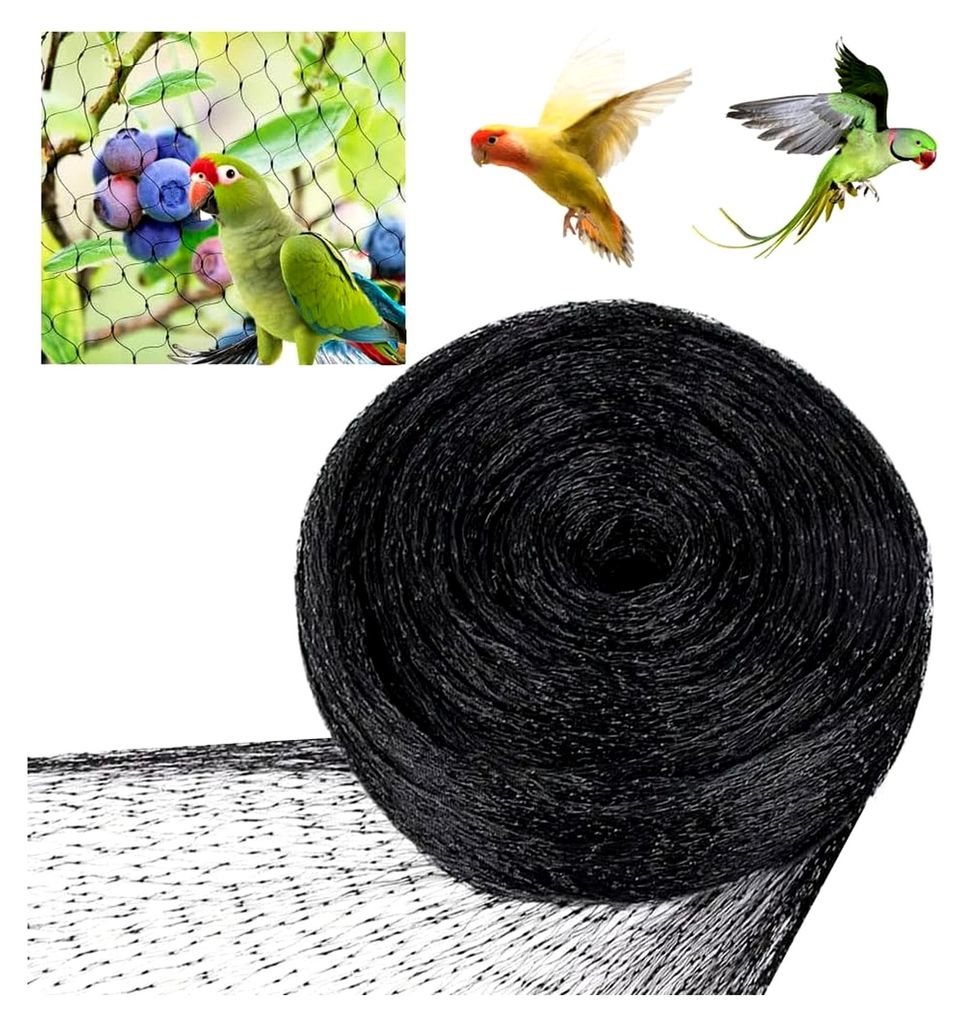 6 x 10 m Vogelnetz, Schutznetz für Pflanzen, Obst, Blumen, Bäume und Teiche, Schwarz