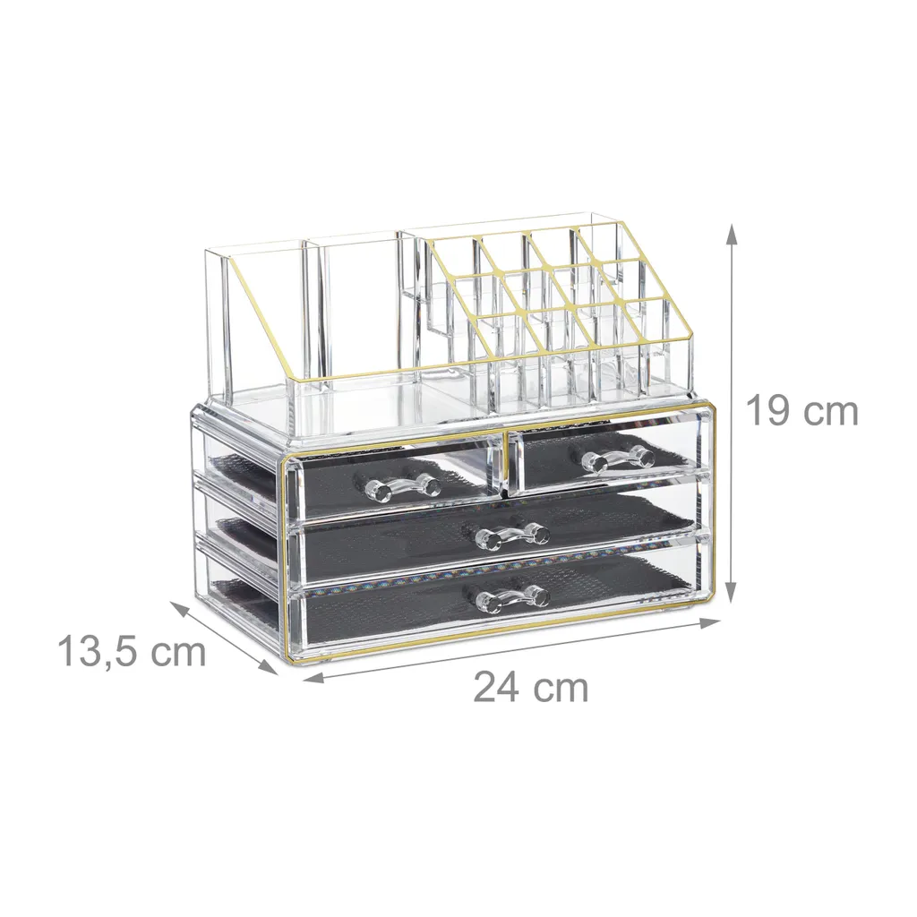 Organiseur Cosmétique Transparent 2 Unités avec Finition Métal Doré