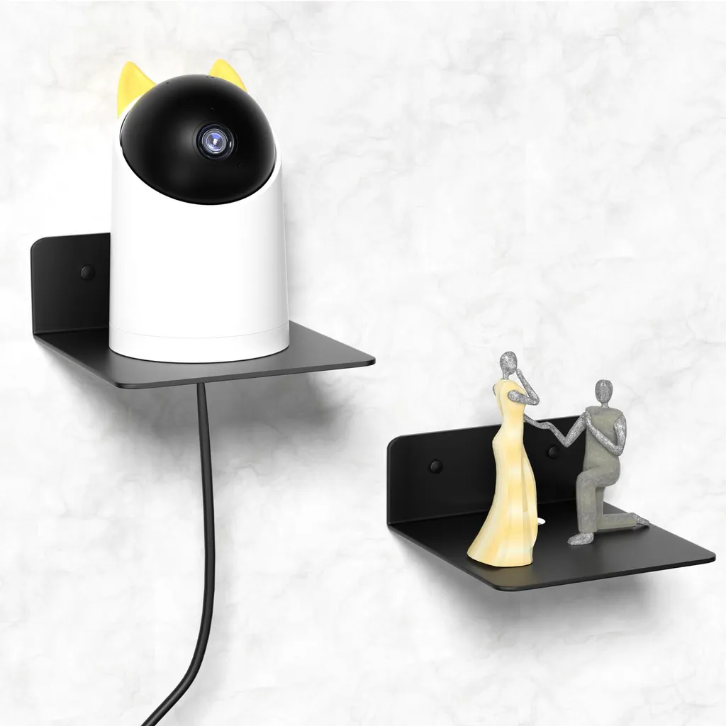Étagère murale noire avec passe-câbles pour figurine et déco - 12,5 cm