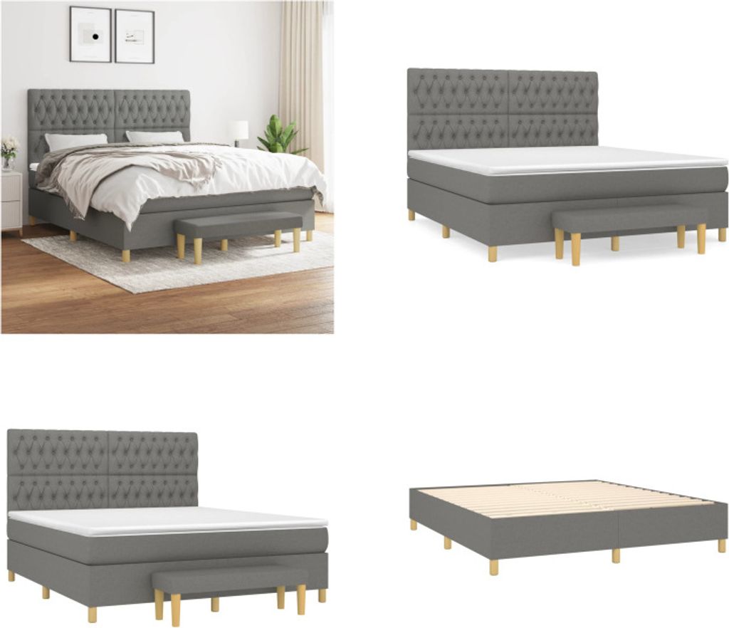 vidaXL Boxspringbett mit Matratze Dunkelgrau 180x200 cm Stoff - Boxspringbett - Boxspringbetten - Bett - Schlafzimmermöbel