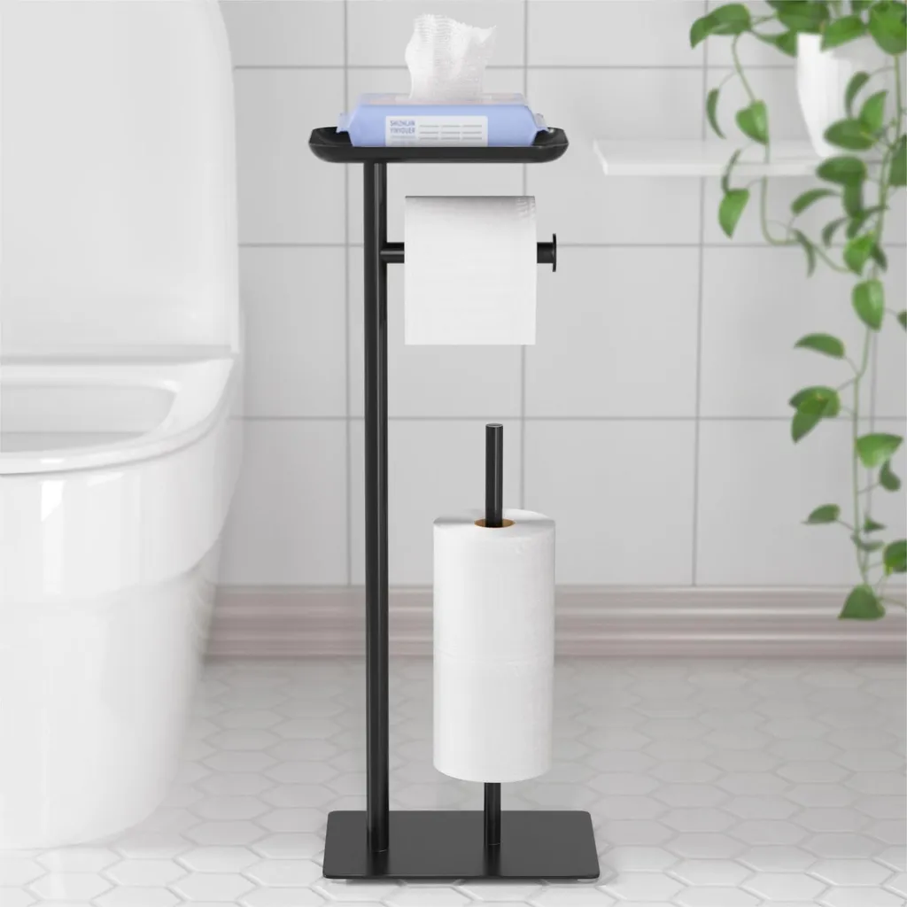 Support papier toilette sans perçage avec tablette et réserve stockage