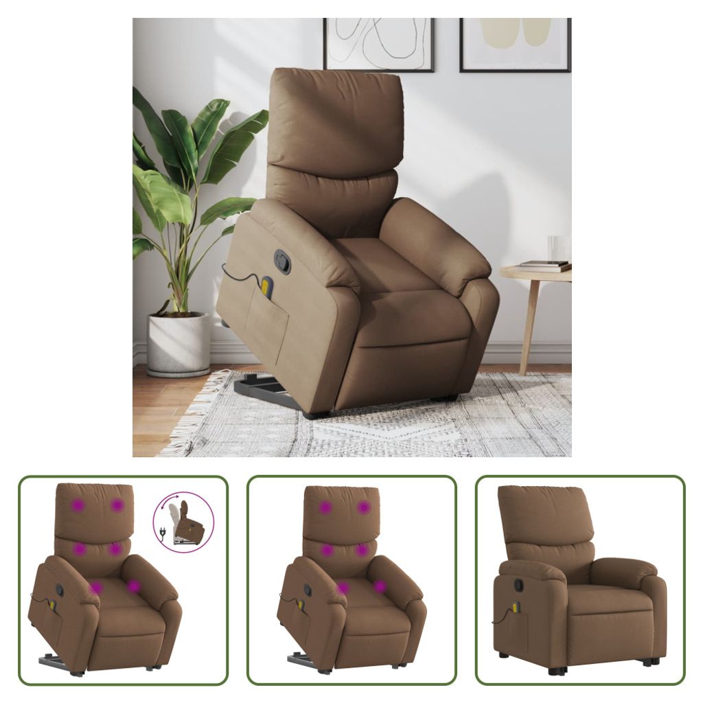 The Living Store Massagesessel mit Aufstehhilfe Braun Stoff
