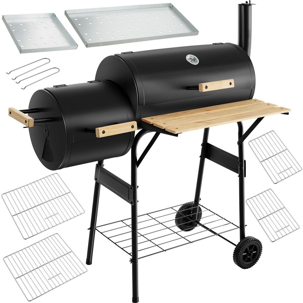 tectake® Holzkohlegrill 2in1 110 x 60 x 116 cm 2 Kammern Produktbild 