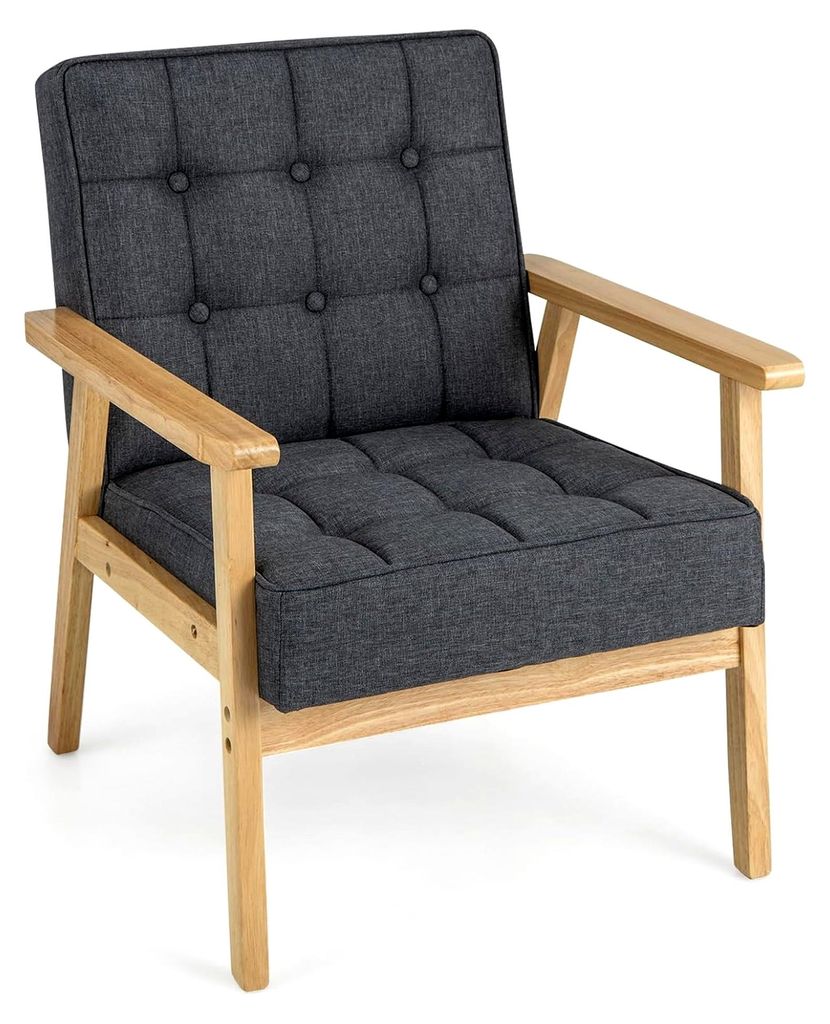 Sessel für das Wohnzimmer, gepolsterter Loungesessel, moderner Akzentstuhl mit Armlehnen aus Gummiholz, Einzelsofa für Wohnzimmer und Schlafzimme...