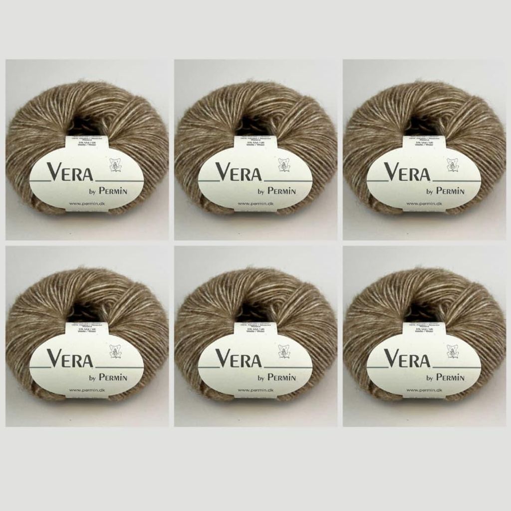 6x Vera von Permin – Garn „Chainette Tutte le Stagioni“ aus Baby-Alpaka und Baumwolle (125 m/50 g) (Farbe 21: Karamell)