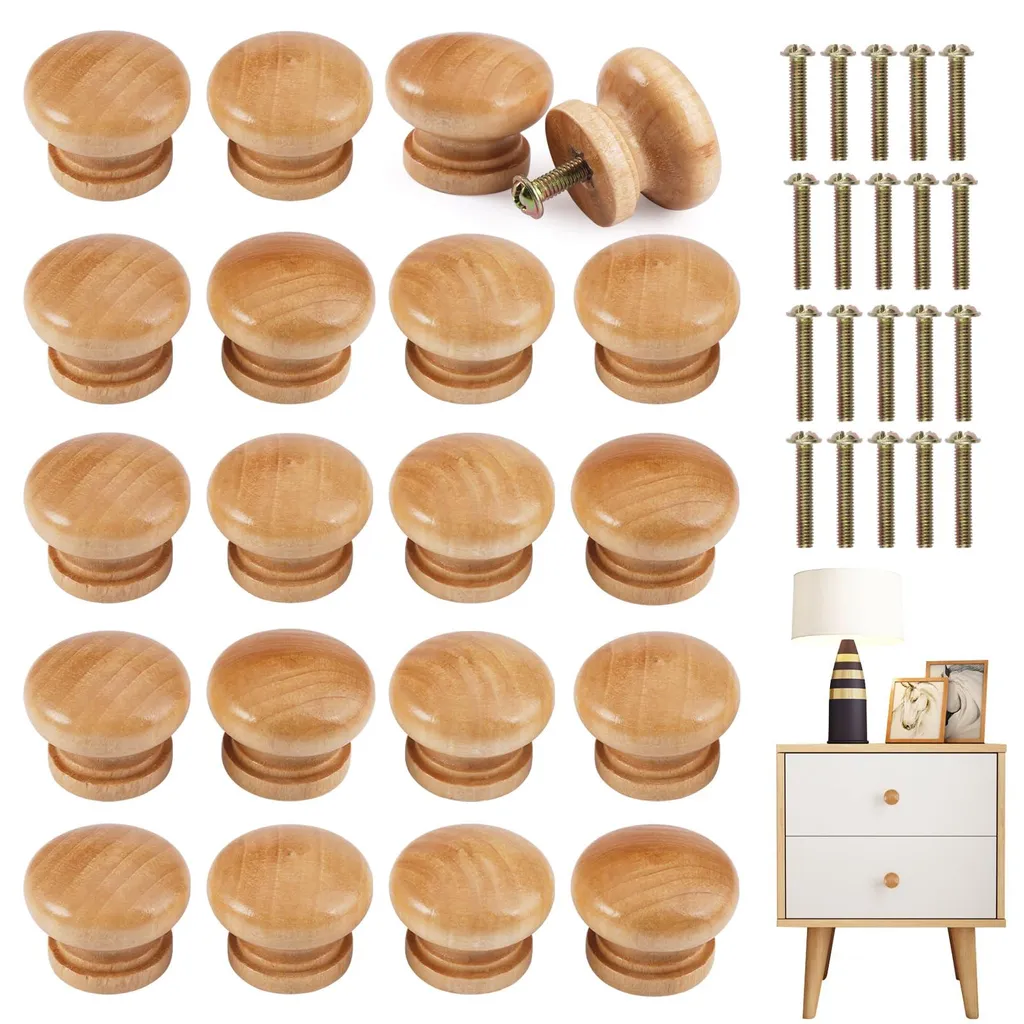 Boutons de meubles en bois massif laqué 28 x 21 mm avec vis pour armoire