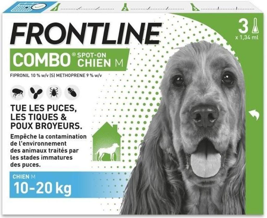 FRONTLINE 3 Antiparasitenpipetten COMBO Hund - 10 bis 20 kg - Flöhe, Zecken, Läuse