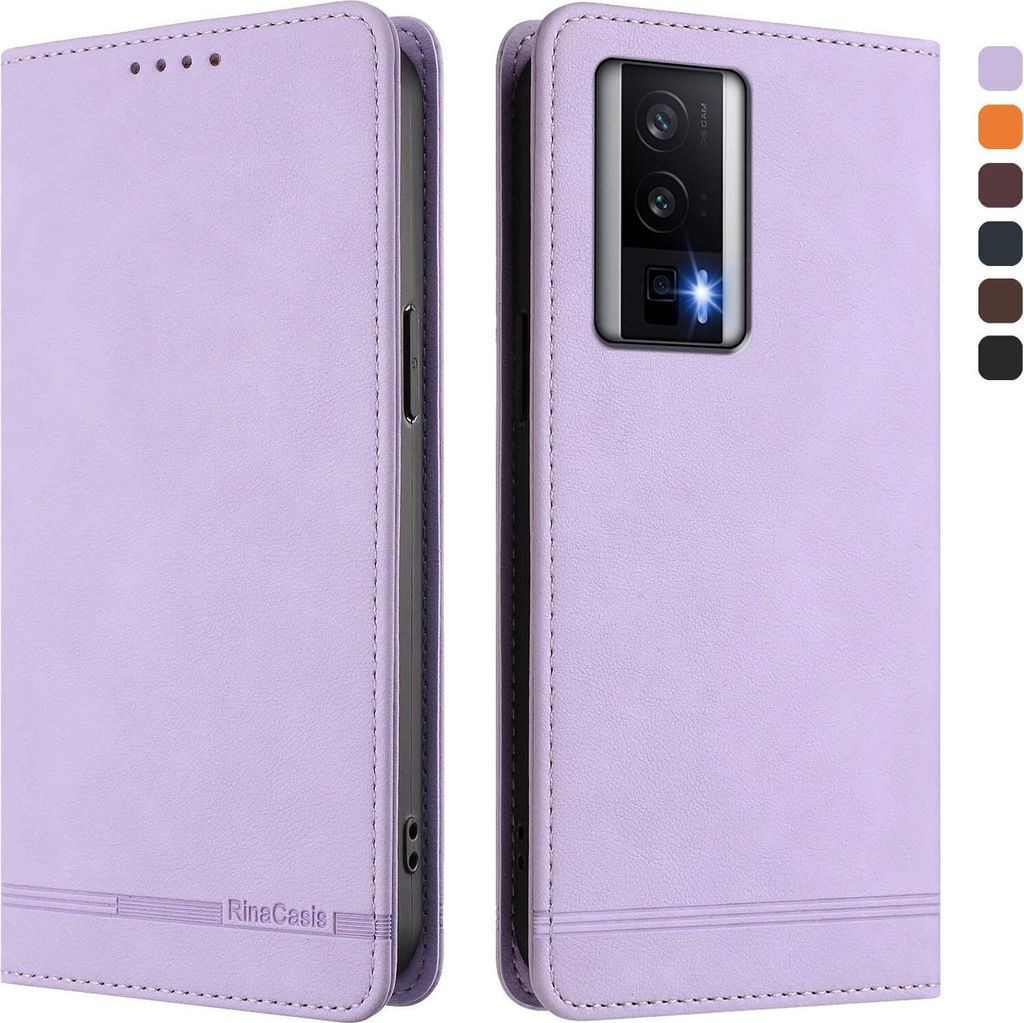 Hülle für Xiaomi Poco F5 Pro/Redmi K60/K60 Pro, Retro Kunstleder Ständer Klapphülle mit Kartenfächer und Magnetische Violett