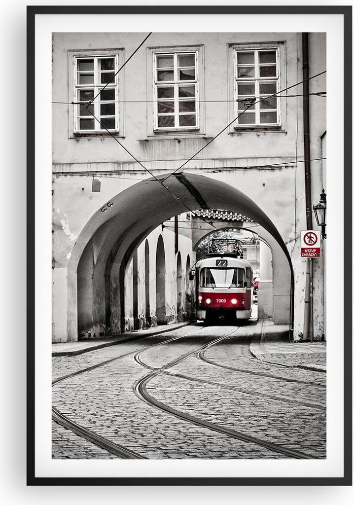Gerahmtes Poster - Schwarzer Rahmen - Tschechisch Straßenbahn Prag - 61x91,5 cm - Wand Bild - Wanddeko - Wandbilder - Wandposter - Bilderrahmen - ...