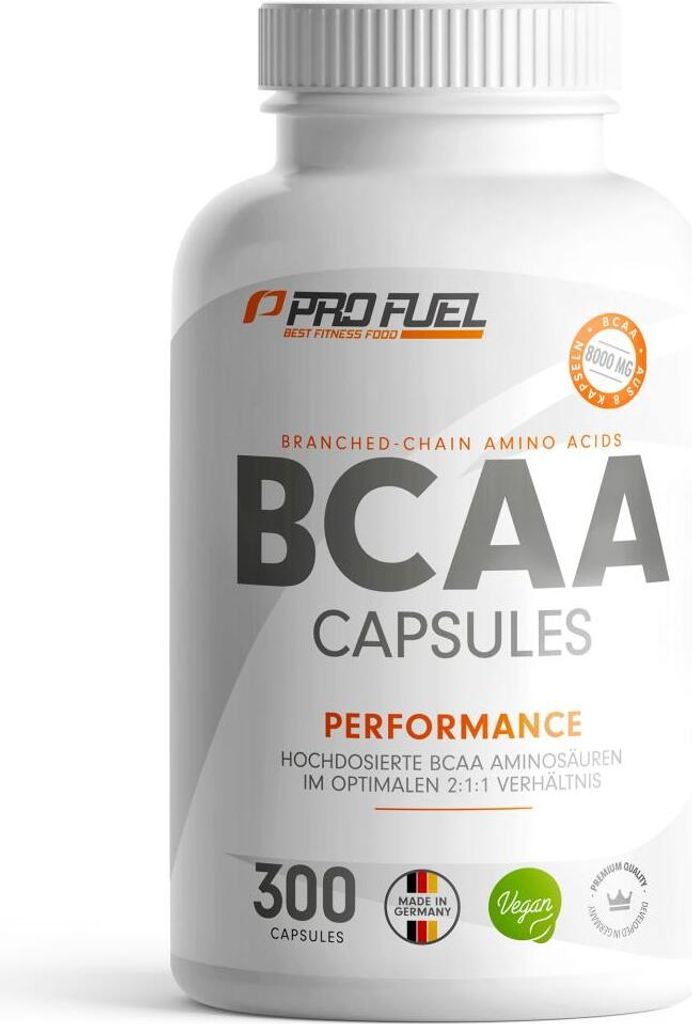 ProFuel BCAA | 300 Kapseln | optimales 2:1:1 Verhältnis von Leucin, Isoleucin & Valin | hochdosiert | vegan