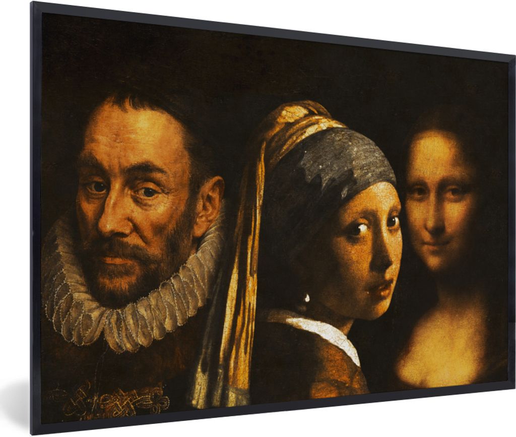MuchoWow Gerahmtes Poster Girl with a Pearl Earring - Wilhelm von Oranien - Mona Lisa 30x20 cm - Poster mit Schwarzem Bilderrahmen Wandposter Rah...