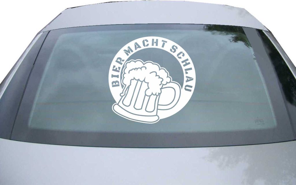 Indigos UG - Aufkleber Heckscheibe & Motorklappe DE6915 - weiß - 600x600 mm - Bier macht schlau - Auto Scheiben Fenster Heckklappe Tuning Racing J...