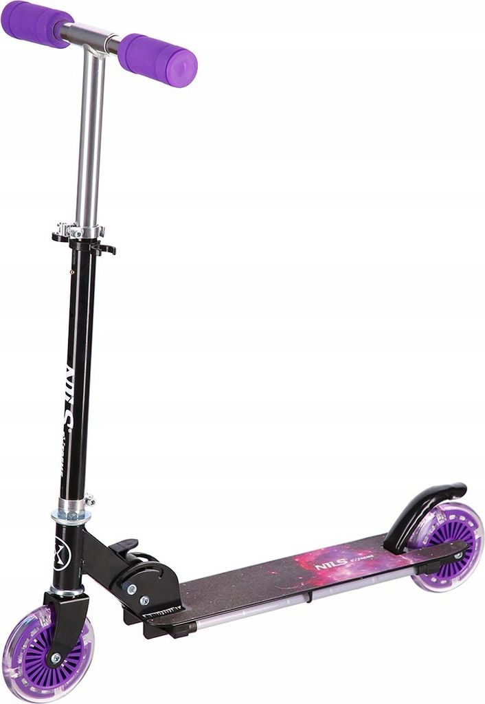 Nils Extreme HD025 Schwarz Lila Faltroller | LED-Plattform & LED-Räder, 125 mm